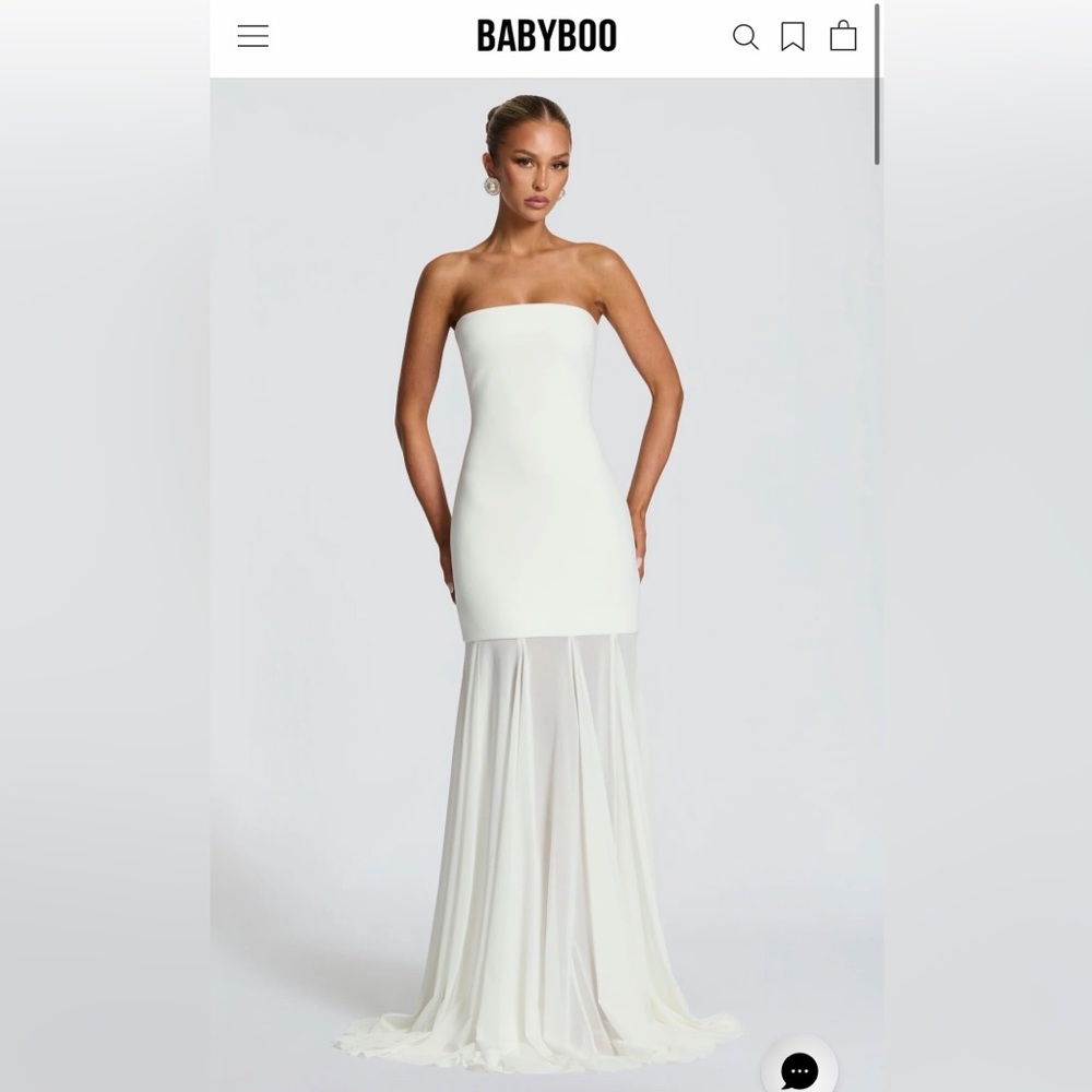 BABYBOO Strapless White Maxi Dress with Sheer Skirt